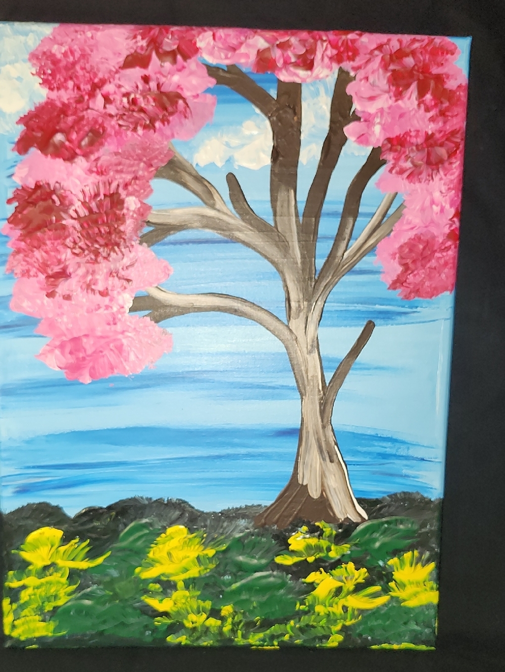 Pink Blossom Tree Canvas Art - Hand-Painted Home Accent